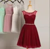 Scoop Neck Crystal Short Bridesmaid Dress Mint Green Short Party Dress Lace Up Fast Shipping