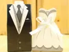 100 pcs vestido smoking de casamento caixas de doces noiva e noivo caixa de presente de festa de natal antiversary Faovrs frete grátis