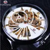 ForSining 2024 Luxury Golden Skeleton Neutral Design Women Mens Watches Top Brand Luxury rostfritt stål Vattentäta armbandsur