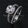 Vecalon 2016 cushion cut 3ct Simulated diamond Cz Wedding Band Ring Set for Women 10KT White Gold Filled Engagement Bridal Sets
