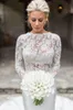 2 sztuki sukienki ślubne syreny długie rękaw Wyglądaj przez koronkowe top satynowy spódnica ślubna suknia ślubna zamiatanie pociągu