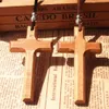 Jesus wooden cross pendant necklace vintage long sweater chain silver beads leather cord men women jewelry handmade stylish Xmas gifts 12pcs