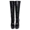 Bottes au genou en PU verni noir brillant pour femmes avec plate-forme et talon haut de 16 cm, chaussures de conception italienne faites à la main, fétichistes exotiques Pole Dance gothique punk, vente en gros