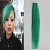 İnsan saç uzantılarında yeşil bant Remy brezilyalı düz saç 30g 40g 50g 60g 70g çift taraflı bant cilt atkı saç uzantıları 20 adet