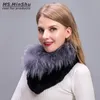 الشتاء النساء وشاح حقيقي الثعلب وشاح الثعلب الفراء الرقبة warmerknit ريكس الأرنب الفراء مع الفضة فوكس الفراء وشاح الرقبة الدائري السيدة minshu