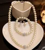 High Quality Cream Glass Pearl and Disco Rhinestone Ball Women Bridal Necklace Bracelet and Earrings Wedding Jewelry Sets