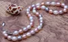Wunderschöne 8–9 mm große Südsee-Perlenkette in Weiß, Rosa, Lila, 45,7 cm, 925er-Silberverschluss, MS0025