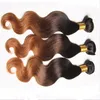 # 1B / 4/30 Médio Auburn Ombre Brasileira Virgem Do Cabelo Humano 3 Pacotes com Fecho Onda Do Corpo de Três Tons Ombre 4x4 Fechamento Do Laço com Tece