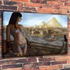 A.414 Egipt Piramidy Kot Ręcznie robiony HD Wall Art Print Oryginalny obraz olejny na płótnie Wysokiej jakości wystrój domu Wielokolorowe oprawione Unfra