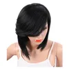 Short Cut Straight Bob human hair Wigs for black Women 150% density African American Wigs with swept Bangs Natural Black Full Wigs