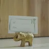 Groothandel- Gratis DHL-verzending Lucky Golden Elephant Place-kaarthouders Huwelijksdecoratie Gunsten Naamkaarthouder