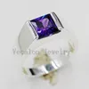 Vecalon Male Jewelry Princess Cut 4ct Amethyst Cz 925 Sterling Silver Engagement wedding Band ring for Men Sz 8-12