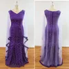 Aso Ebi Purple Prom Robes 2018 V couche-cou en tulle manches de soirée Robes de soirée de taille plus sirène