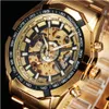 Vinnare Toppmärke Luxury Gold Mens Watch Men Male Casual Klockor Full Stål Automatisk Mekanisk Klocka Sport Militärklockor