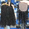 7A Mongolian Kinky Curly Hair Free Parting 4*4 Silk Base Closure With Hair Bundles 3Pcs Curly Human Hair With Silk Closure 4Pcs/Lot