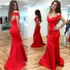 Modest 2017 Red Satin Mermaid Prom Dresses Long Cheap Off The Shoulder Sexy Cut Out Back Formal Party Evening Gowns Custom Made EN10919