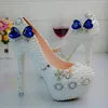 Blanc perle bleu cristal chaussures à talons hauts femmes nouveau concepteur à la main chaussures de mariage couronne strass dame heureuse chaussures de bal