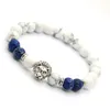 2016 Top Quality Bracelets Wholesale 8mm White Howlite&Blue Sea Sediment Imperial Stone Beads Gold&Silver Lion Head Bracelets