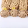 Kinky Curly Brazilian # 613 Blonda Human Hair Extensions 4PCs Golden Blonde Virgin Remy Mänsklig Hårväv Buntar Afro Curly Double Wefts