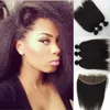 3Pcs Kinky Straight Virgin Human Hair Bundles With Lace Frontal Closure Ear To Ear Brazilian Wet And Wavy Hair With 13X4 Frontal