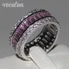 Vecalon, anillo de joyería de moda para mujer, diamante simulado, zafiro rosa, Cz, anillo de boda de compromiso femenino de plata de ley 925 para mujer