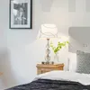 luz de estar quarto-de-cabeceira de cristal moderna tabela lâmpada branca café bordados sombra de tecido cromo dispositivo elétrico mesa foyer quarto candeeiro de mesa de luz