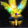 Halloween lysande fjädermasker festmasker fjädermasker led Princess Venetiansk mask HJIA488