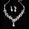 New Women Fashion Bridal Jewelry Rhinestone Crystal Drop Necklace Earring Plated Jewelry Set Ear Clip Needle Wedding Earrings Pendant