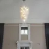 Lámpara de araña de cristal para decoración de boda blanca esmerilada grande y moderna fuente de luz LED 100% iluminación de araña de cristal soplado a mano