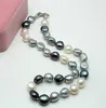 Charmant 11-13mm Mers du Sud Naturel Noir Blanc Gris Perle Collier 18 pouces 925 Argent Fermoir