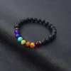 Novas pulseiras de pedra natural de lava negra 7 contas de Reiki Chakra pulseira difusora de óleo essencial para homens e mulheres joias