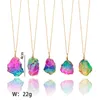 Rainbow Natural Stone Wisiorek Naszyjnik Dla Kobiet Mężczyźni Healing Crystal Quartz Nieregularne Kamień Urok Złoty Łańcuchy Moda Biżuteria