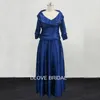 Royal Blue Taffeta Mother of the Bride Dress with 34 Long Sleeves Real Po Wedding Guest Gown A Line Floor Legnth Dresses8374877