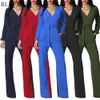 Partihandel- Summer Spring Jumpsuit Office Black Red V Neck Long Sleeve With Belt Sexy Women Clubwear Clothes Rompers Bodysuit Playisuits Plus