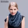 Prawdziwy Rex Rabbit Fur Scarf Pętla Typ Ręka Dzianina Nieskończone Szaliki Kobiety Prawdziwe Królik Futro Szal Ms.minshu