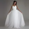 スパゲッティストラップシンプルなビーチウェディングドレスVestido Noiva Praia White Tulle Casamento SashesAラインブライダルガウンカスタムメイド