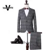 Wholesale-(Blazer+Pants+Vest) Light Luxury Costume Homme Gentlemen Formal Plaid Mens Suit Imported Clothing Wedding Suit For Men M-5XL