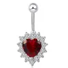 High End 18K White Gold Plated Shiny Big Red/White Cubic Zircon Heart Belly Ring Body Piercing Button Ring for Girls Womenn