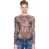 Heißer Verkaufs-Ganzkörper-Tätowierung Langarm-Blumen-T-Shirt Männer / Frauen Slim Fit O-Ansatz Stretch Spitzen T lustige Casual-T-Shirts