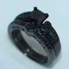 whole Fashion Three-heart Black Simulated Diamond CZ jewelry ring 10kt Black gold filled Wedding Band Ring Set for Women Size 234b