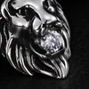 RockRoll Gothic Men 316L Acciaio inossidabile Casting Silver Cool Lion Head CZ Ciondolo con ciondolo con collana in corda da 22 pollici