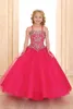 Röd prinsessa boll klänning små tjejer pageant klänningar med kort älskling bolero jacka pärlstav kristall golv längd tulle barn puffy party klänning