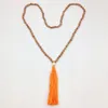 St0211 Rudraksha Mala Hand Knitted Orange Tassel Halsband Traditionell Bön Pärlor Hindu Smycken Damklamer