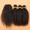 7A Mongolian Kinky Straight Human Hair With Lace Closure 4Pcs Lot Mongolian Italian Coarse Yaki Hair Weave Bundles 3Pcs With Closure