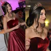 2016 Evening Prom Dresses vestidos de fiesta Real Picture Sweetheart Burgundy Wine Red Velvet Satin Ball Gown Formal Long Gowns