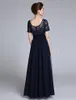 Elegant Mother Of the Bride Groom Dresses Floor-length Short Sleeve A Line Scoop Appliques with Beadings Wedding Party Evening Gowns