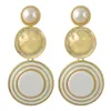 Idealway 6 Colours Gold Emalid okrągły Pearl Rhinestone Drop Kolczyki Akcesoria biżuterii dla kobiet