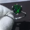 Jóias Clássicas Real Soild 925 Anel de prata esterlina solitário 3ct Verde 5A Zircão Cz Anéis de aliança de casamento para mulheres