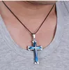 Wholesale-High Quality Blue Black Silver Stainless Steel Cross Pendant Men's Necklace Chain Accessories 02K9 4NCI