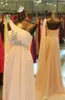 Elegant kralen één schouder roze prom jurken chiffon a-line sweep trein geplooide echte foto avondjurken formele jurken